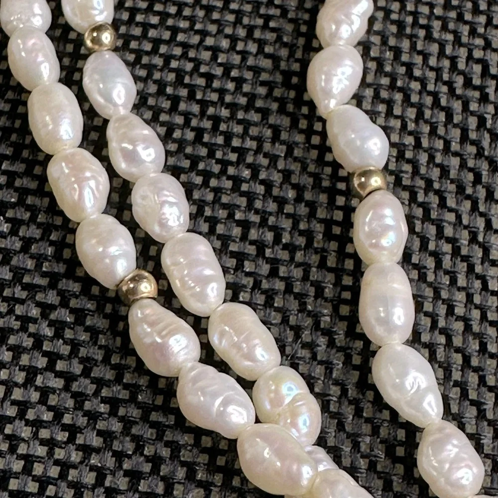 Vintage 14k Gold Authentic Rice Pearl Strand & 14k Spacers Estate Necklace - Picture 5 of 8